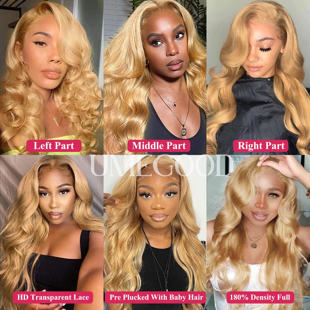 Honey Blonde 13x6 HD Lace Front Wig - 250% Density Human Hair Pre-Plucked Body Wave Glueless Wig with Transparent Lace (Light Brown) for Daily Wear, Cosplay & Special Occasions