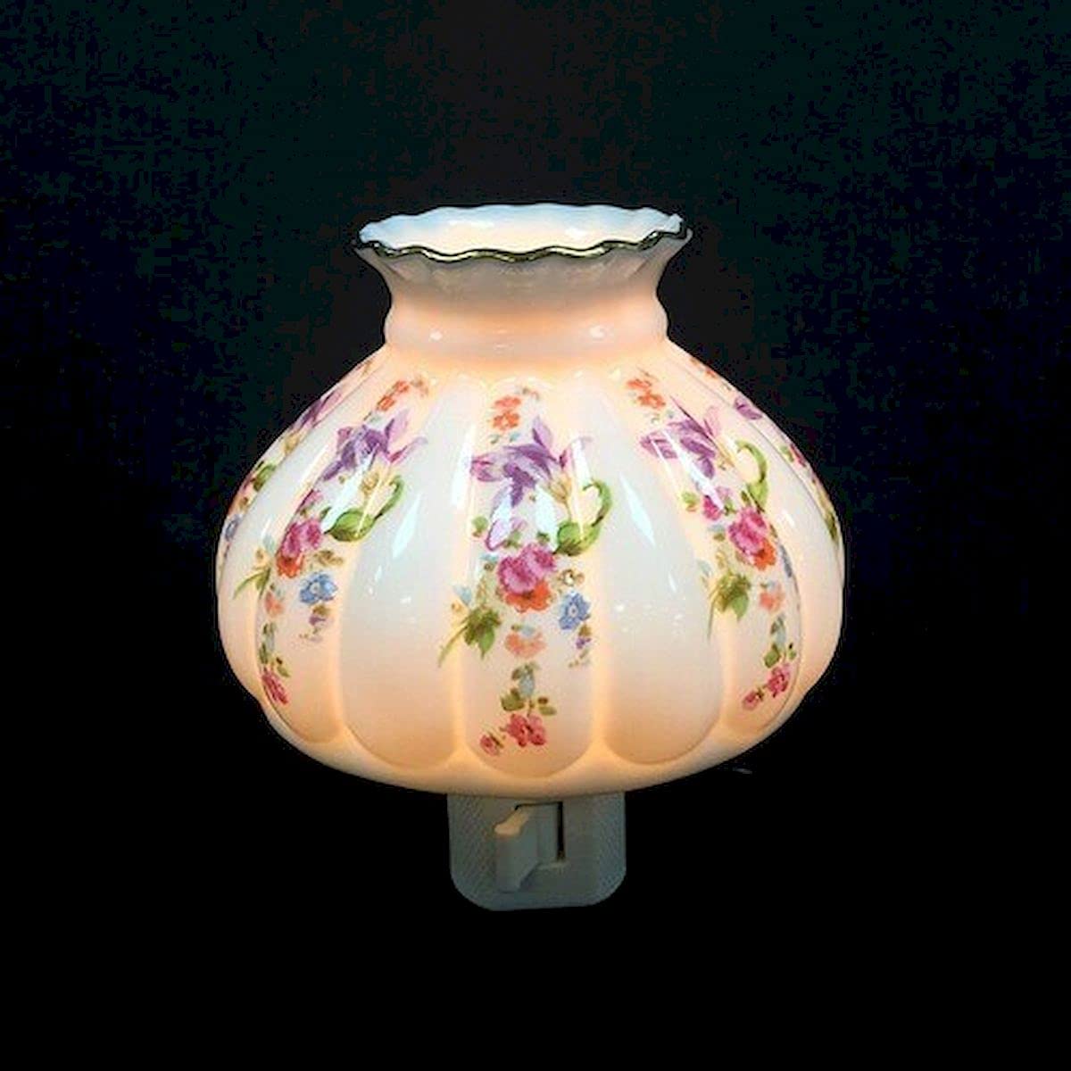 Mini Hurricane Lamp Shade Night Light - Floral Design LED Bedside Lamp for Nursery, Bedroom & Home Decor