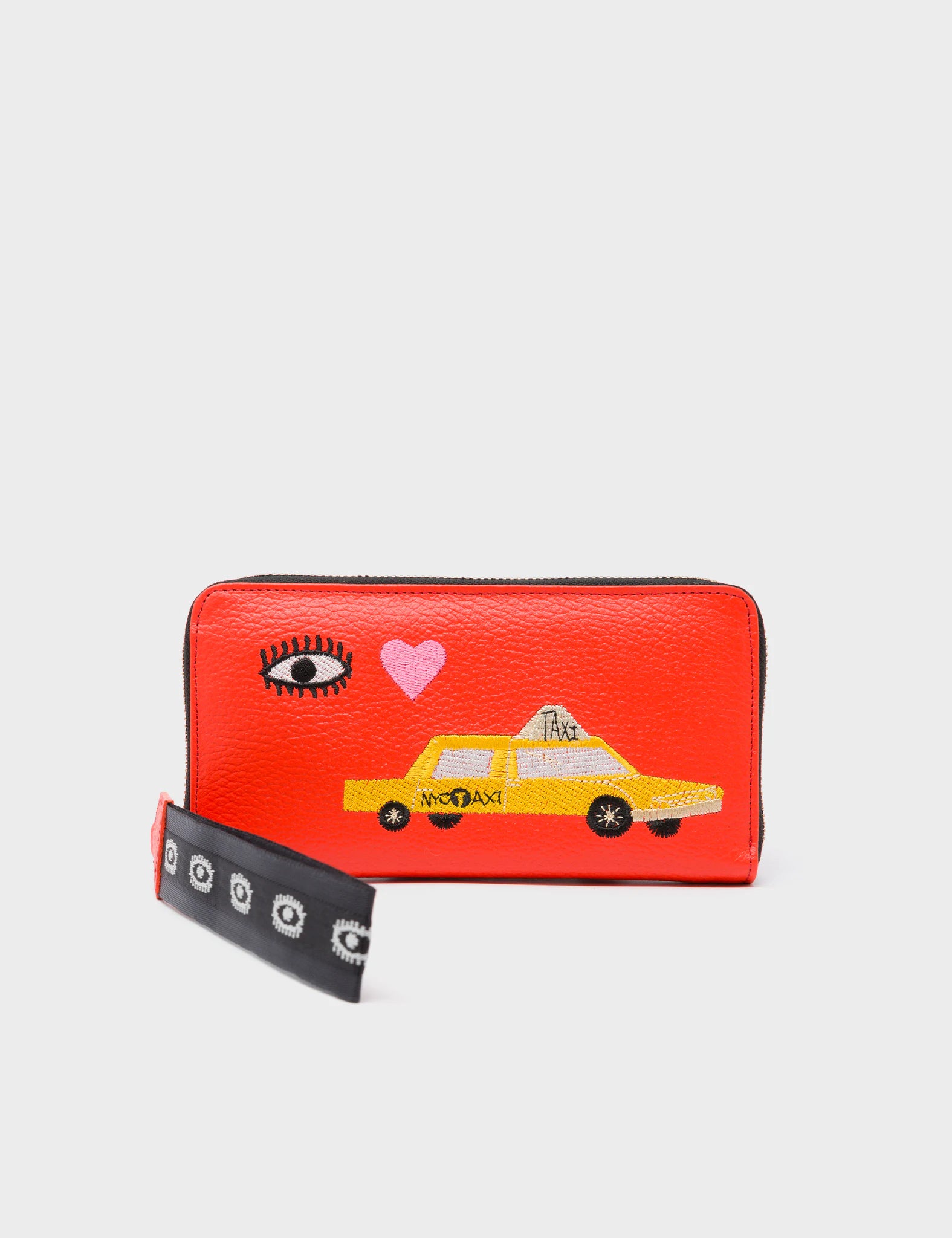 Francis Fiesta Red Leather Wallet with Eye Love New York Embroidery - Perfect Gift for Travel & Everyday Use