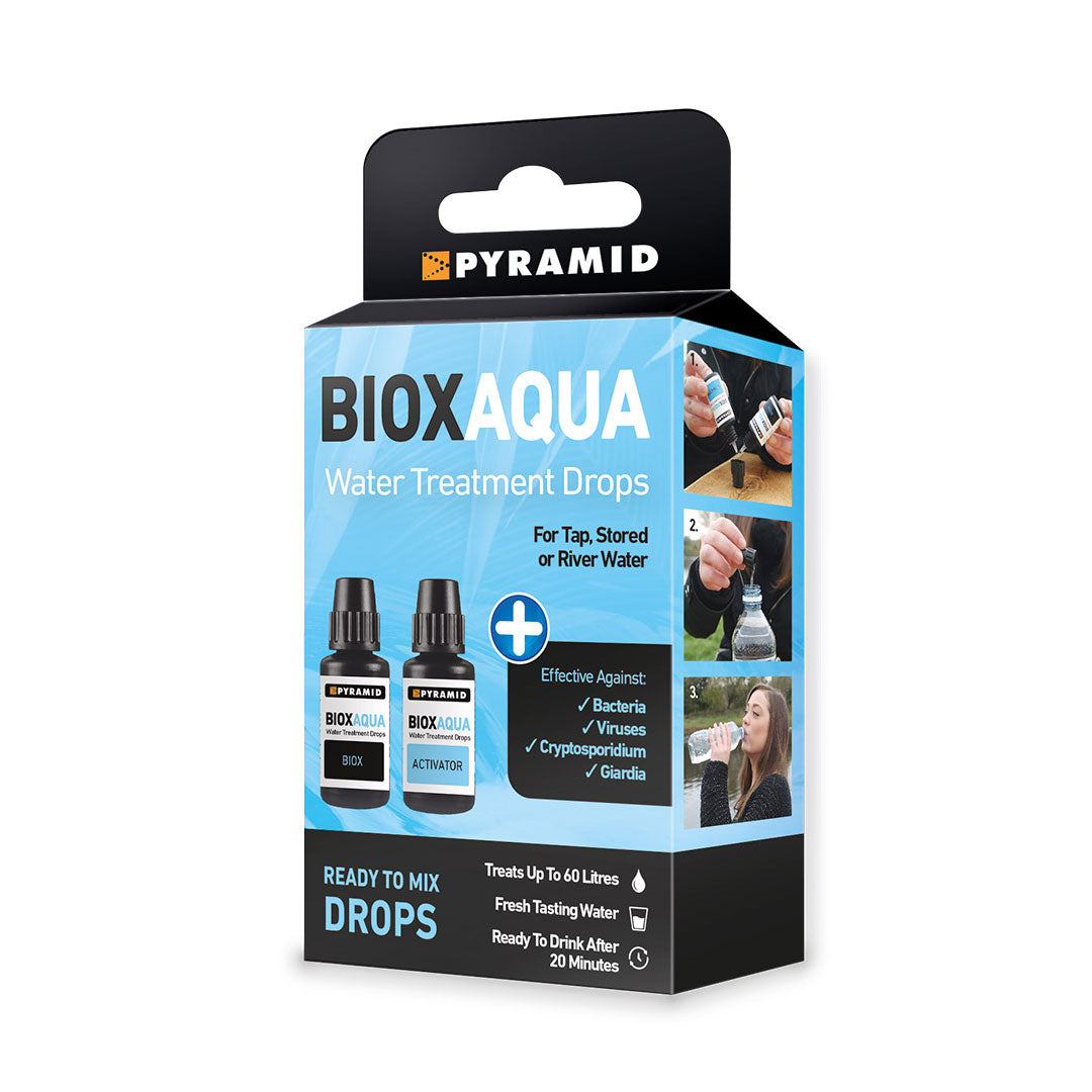 Pyramid Biox Aqua Chlorine Dioxide Water Purification Drops - Portable Water Treatment for Camping, Hiking, and Emergency Preparedness