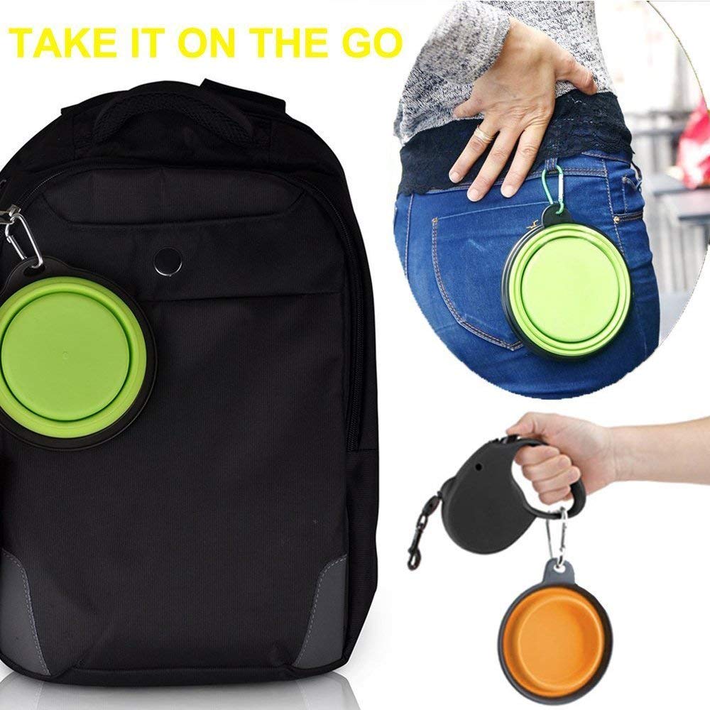 Collapsible Silicone Pet Bowl Set for Dogs & Cats - 2 Pack Travel Pop-Up Bowls with Carabiner (Orange & Blue) - Perfect for Hiking, Camping & Outdoor Adventures