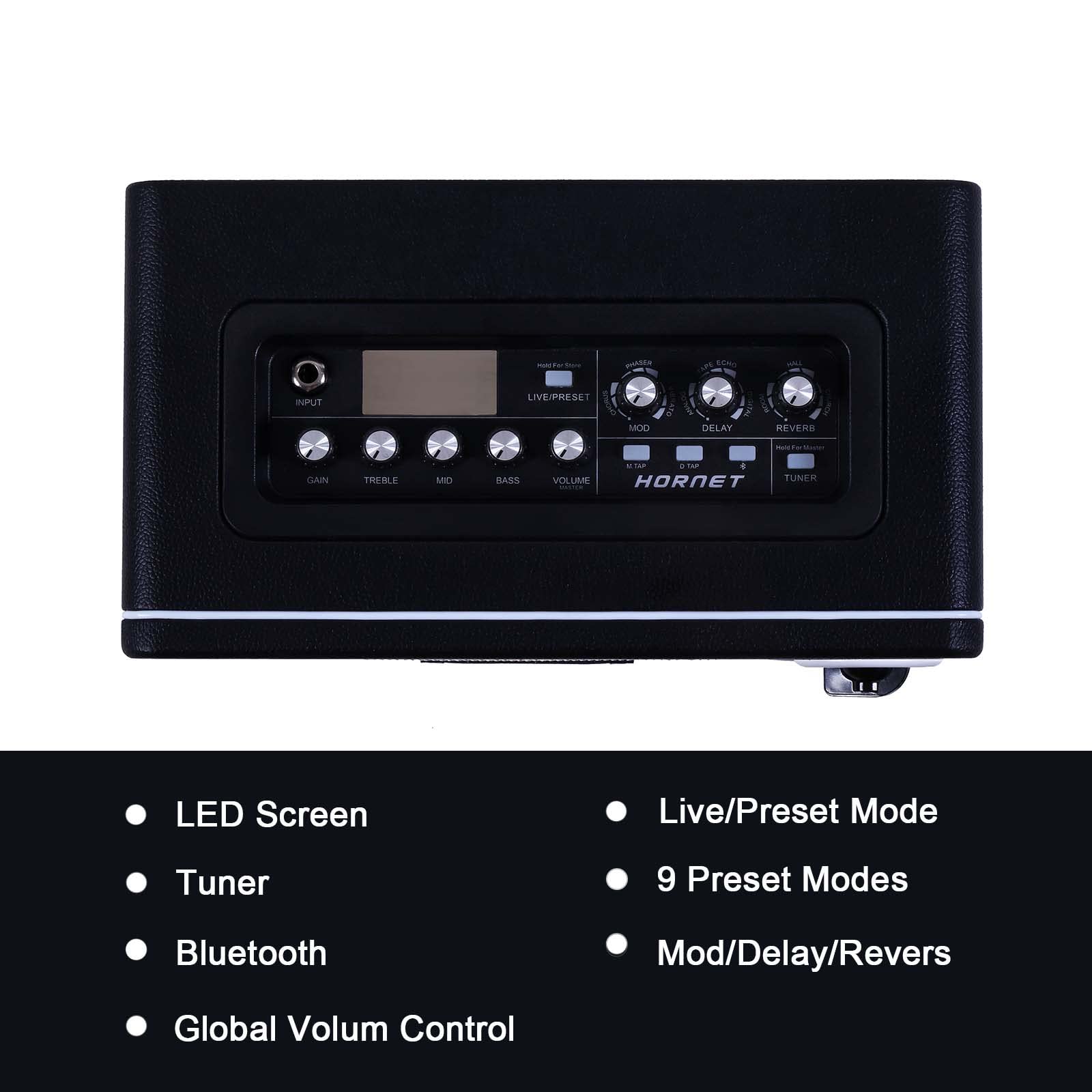 MOOER Hornet Black and White 15W Guitar Amplifier Combo - 9 Digital Amp Models for Electric Guitar & Bass | Perfect for Home Practice, Studio Recording & Live Performances