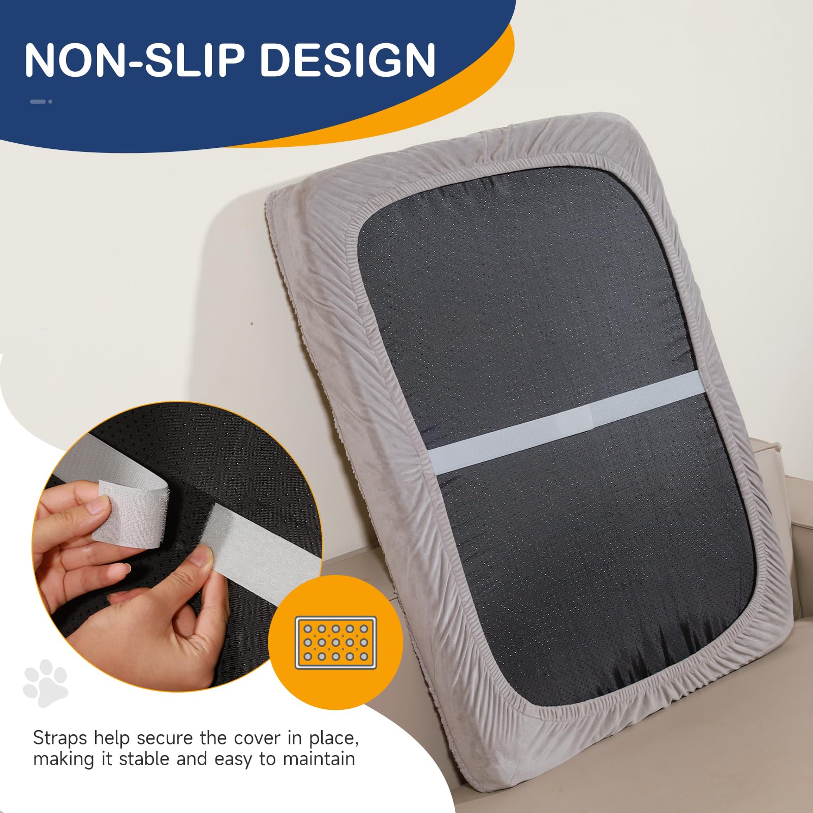 Washable Waterproof Dog Bed Cover Replacement - Quilted Plush Sofa Pillow Cover for Dogs & Cats - Ultra Soft Pet Bed Protector (Grey, 44