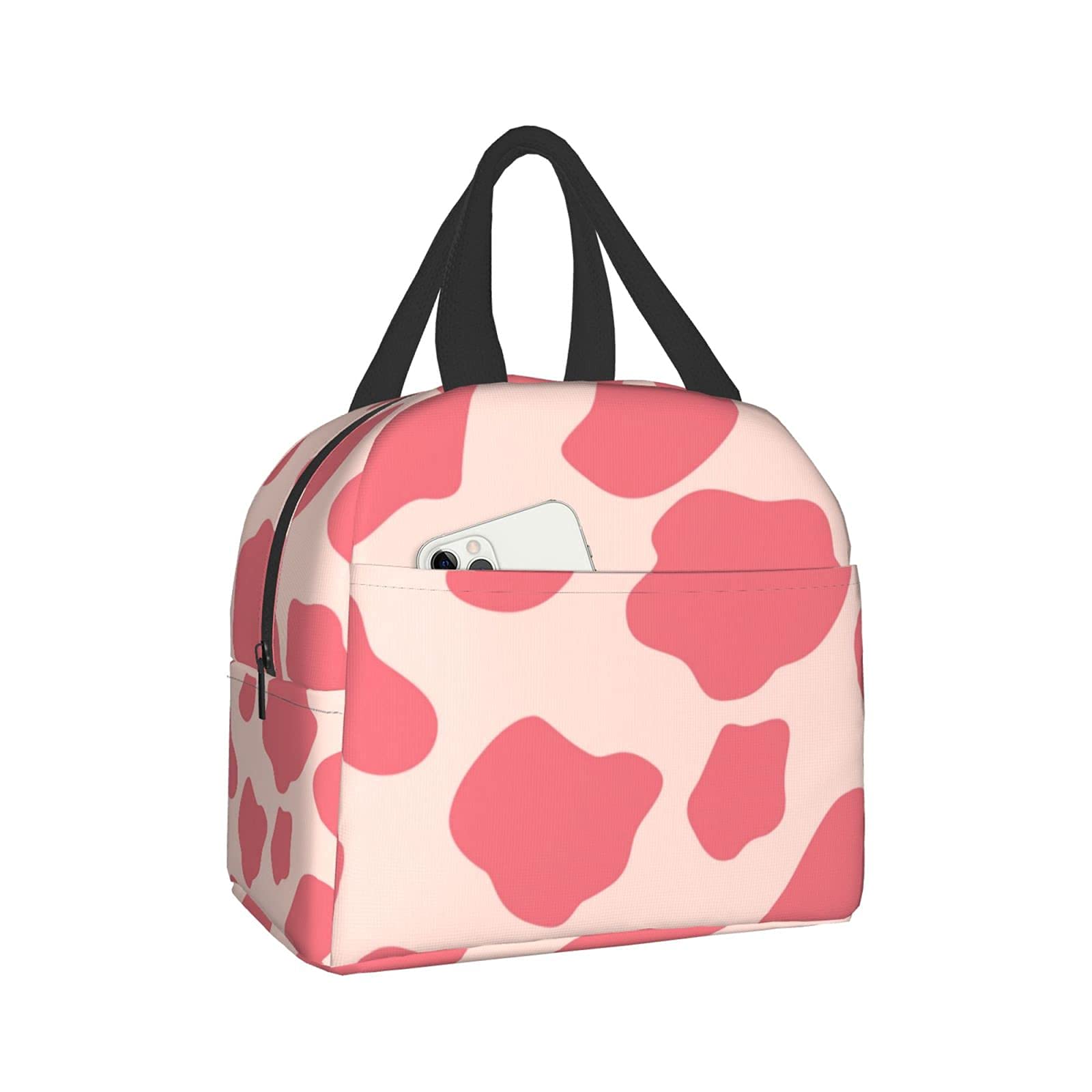 Pink Cow Print Insulated Lunch Bag Tote for Women, Men & Kids - Reusable Lunch Box for Office, Work, School & Picnic - Keep Food Fresh & Cool All Day