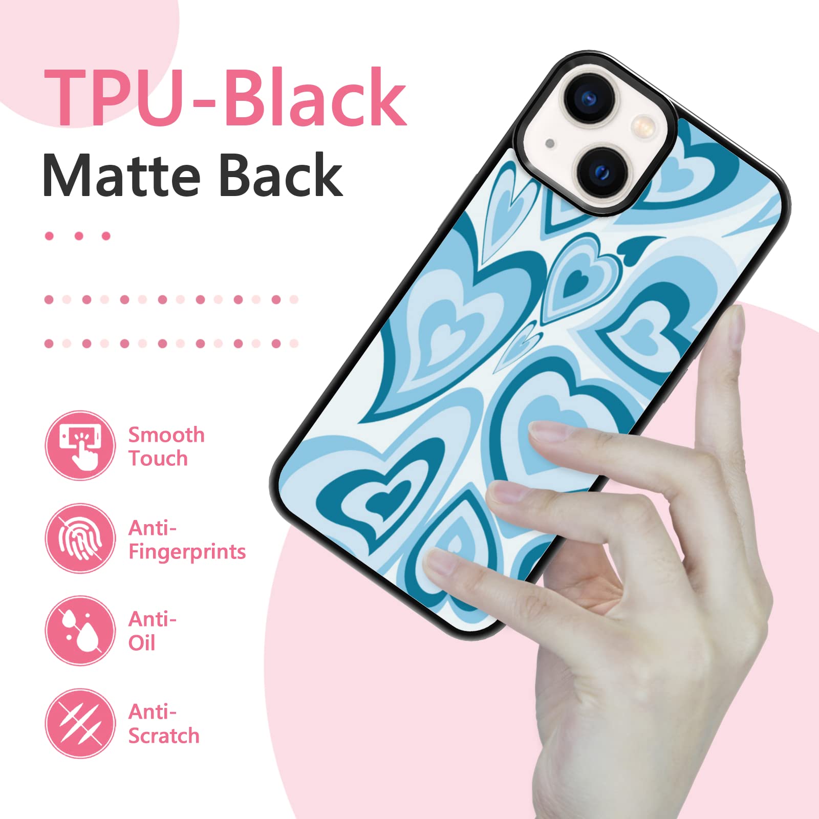 Aesthetic Blue Love Heart Phone Case for iPhone 13 - Cute Protective Cover for Women & Girls | 6.1 Inch Shockproof Case | Perfect for Everyday Use, Gifts & Photo Shoots