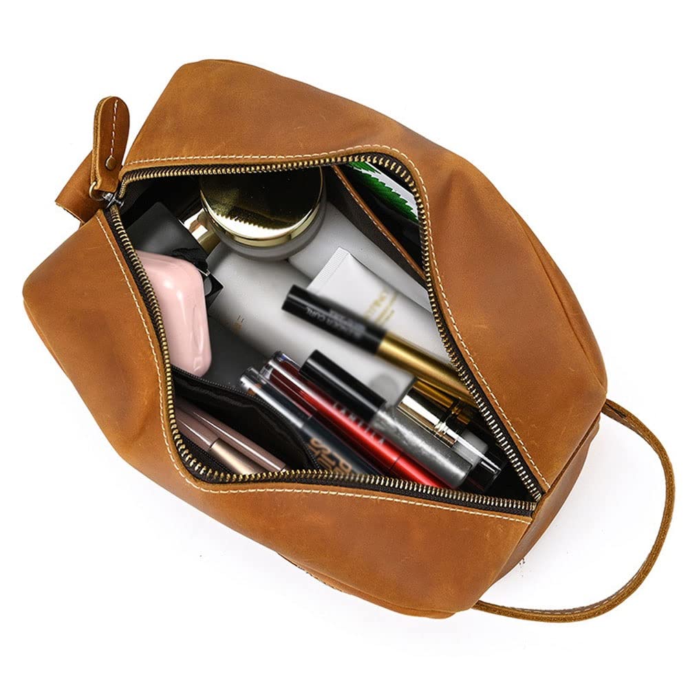 Premium Genuine Leather Toiletry Bag for Travel - Waterproof Cosmetic & Makeup Organizer (26x11x15cm) - Ideal for Men & Women Travelers, Business Trips, Gym & Vacation Essentials (Color C)