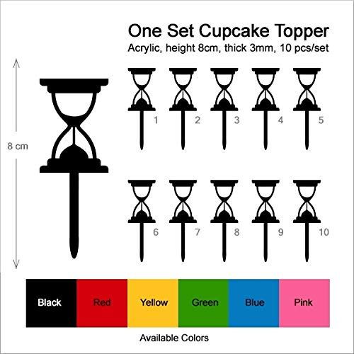 TA1003 Sand Clock Timer Silhouette - 10pcs Acrylic Cupcake Toppers for Wedding, Birthday Party Decorations | Perfect for Cake Decor, Dessert Table Centerpieces & Event Styling