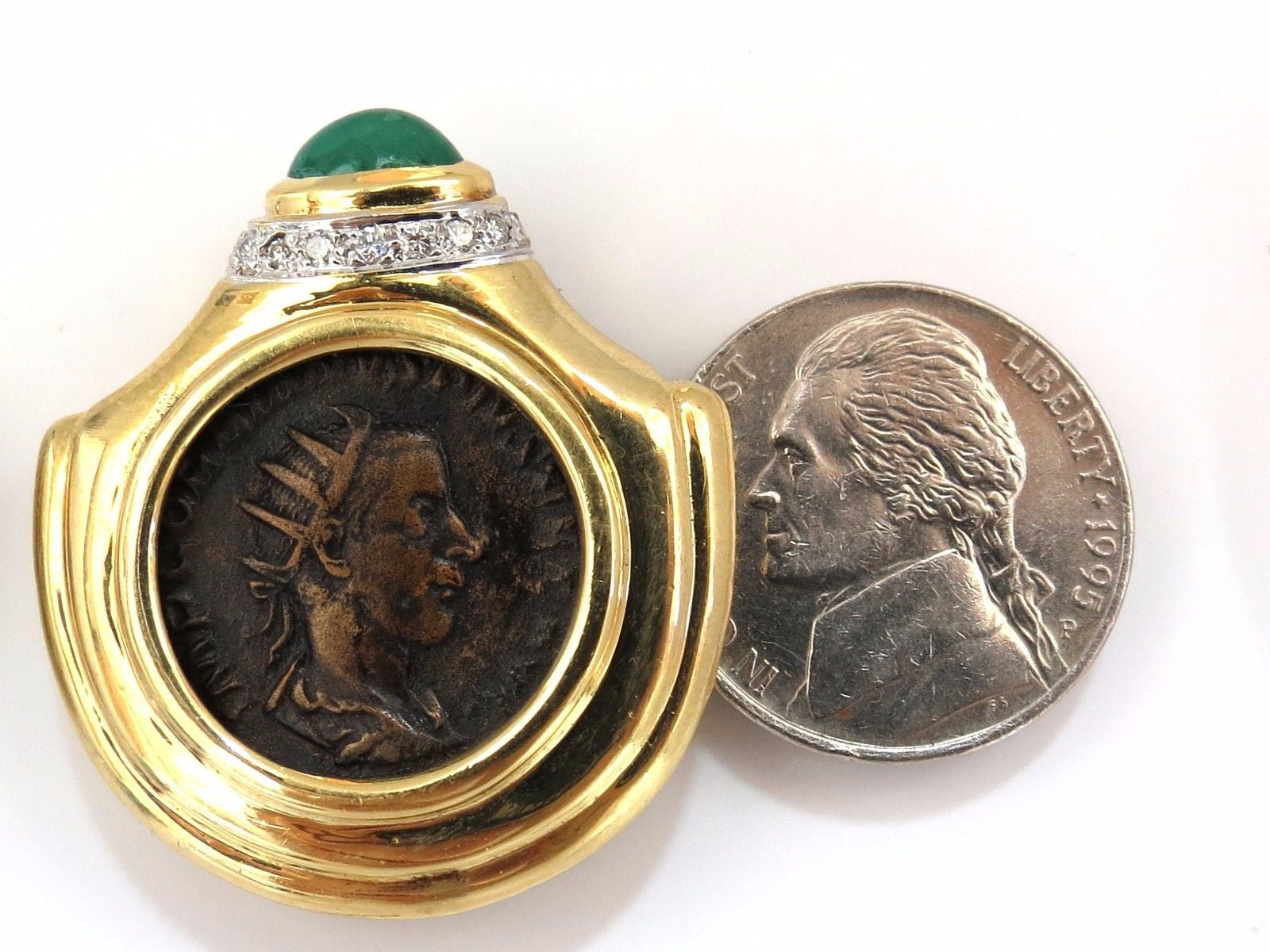 18Kt Gold 1.80ct Natural Emerald Diamond Coin Clip Earrings Byzantine Deco Style - Perfect for Weddings, Parties & Special Occasions