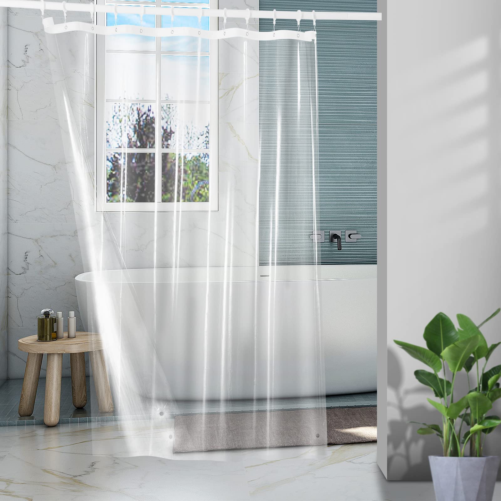 Cozyide PEVA Shower Curtain Liner 72x72 Inches - Waterproof Bathroom & Bathtub Curtain with Rustproof Grommets & Magnets, Lightweight 4-Gauge Plastic (Clear) - Perfect for Bathroom Decor & Moisture Protection