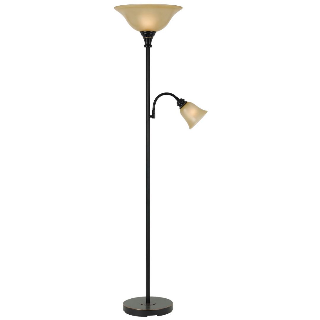 100W Metal Torchiere Floor Lamp with 60W Adjustable Reading Light - Modern Standing Light for Living Room, Bedroom & Office Lighting