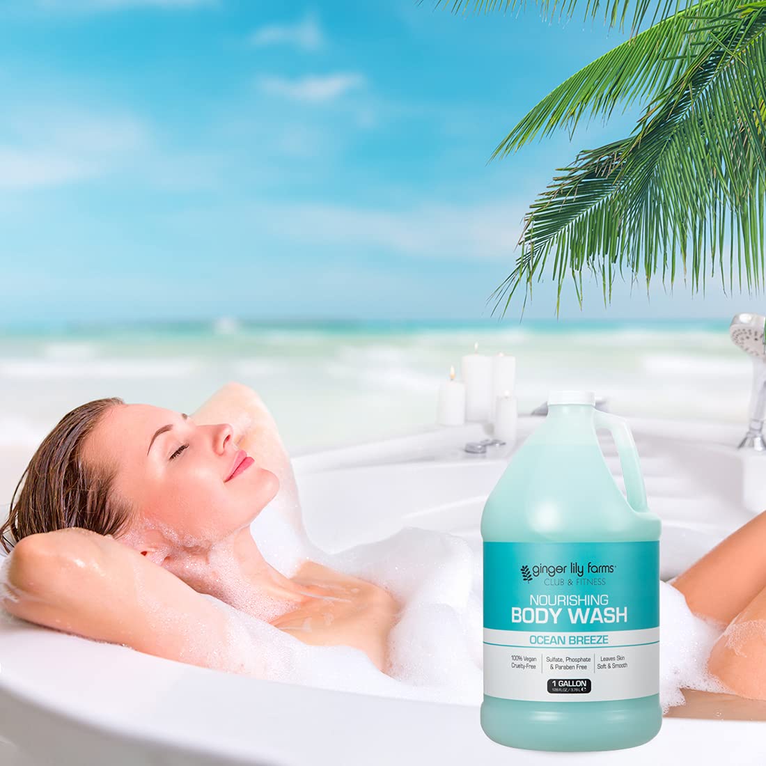 Ginger Lily Farms Club & Fitness Nourishing Body Wash - 100% Vegan, Cruelty-Free, Ocean Breeze Scent - 1 Gallon Refill (Pack of 4) - Perfect for Gyms, Spas & Home Use