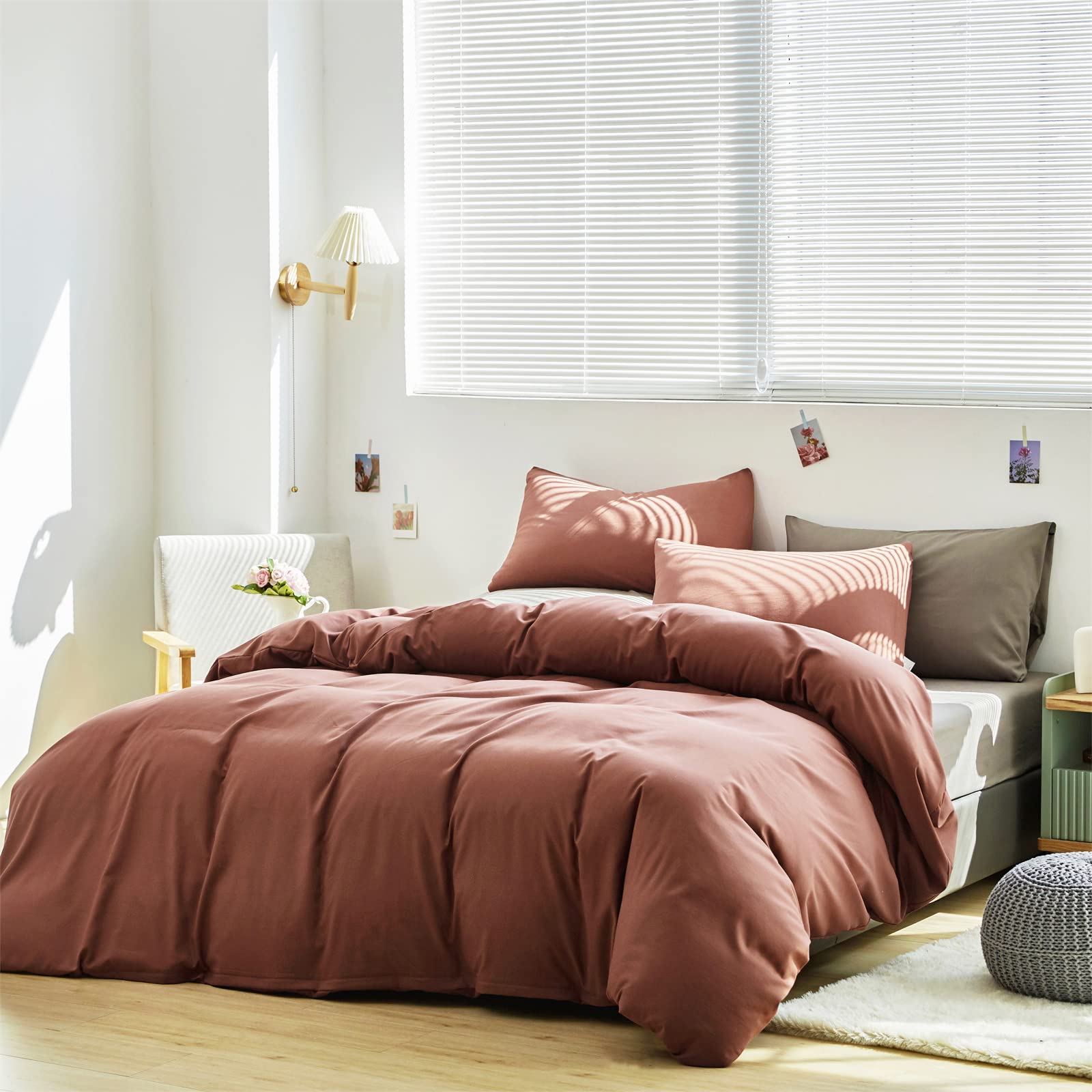 California King Comforter Set - Cottonight Brick Red Solid Modern Bedding, Soft 3-Piece Quilted Blanket for Women & Men | Perfect for Cozy Bedrooms, Guest Rooms & Dorm Decor