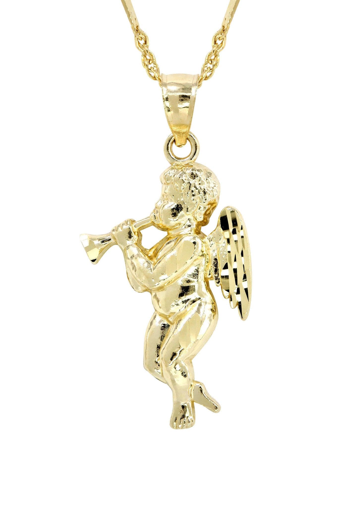 10K Yellow Gold Fancy Link Angel Necklace - 4.8 Grams | Elegant Jewelry for Women, Perfect Gift for Birthday, Anniversary & Valentine's Day