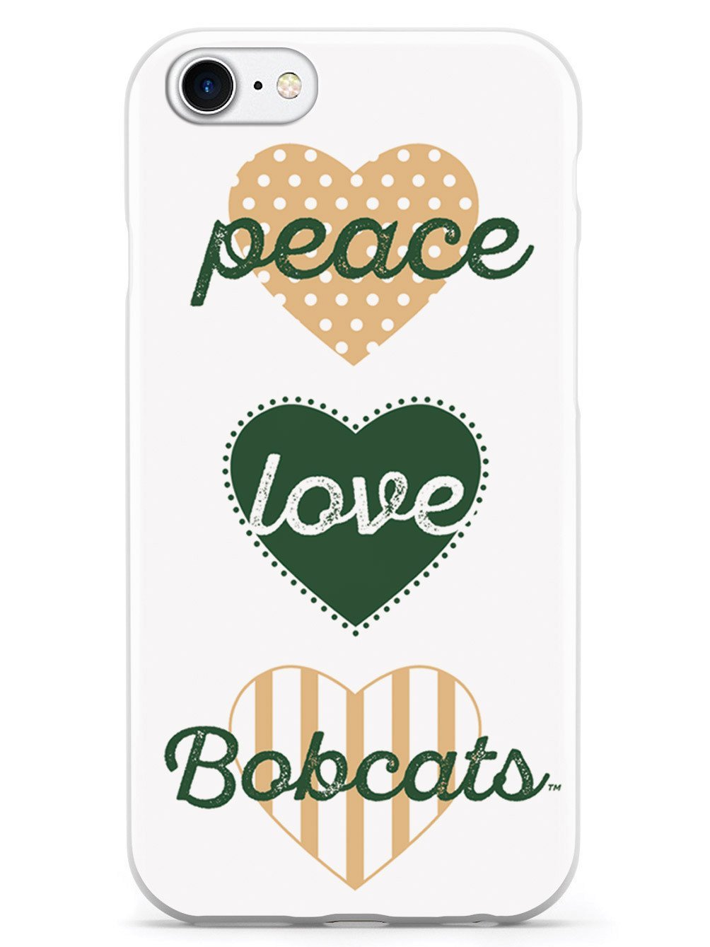 Inspired Cases - iPhone 8 Case Compatible - 3D Textured Protective Phone Cover for Apple iPhone 8 - Peace Love Bobcats Ohio University Design - Durable Shockproof Slim Fit Case for Everyday Use & Travel Protection
