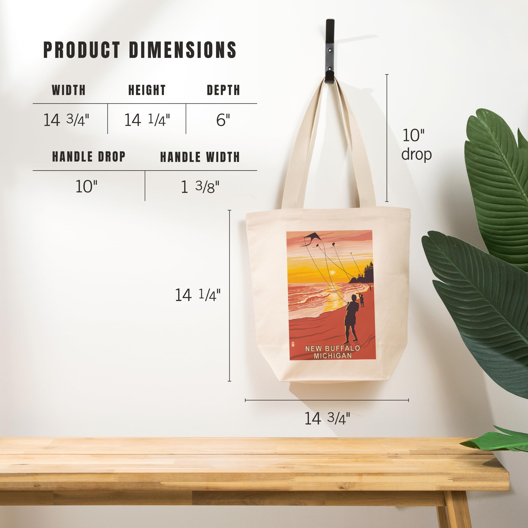 Lantern Press New Buffalo Michigan Beach and Kites - 100% Cotton Canvas Reusable Tote Bag for Shopping, Beach Trips & Everyday Use