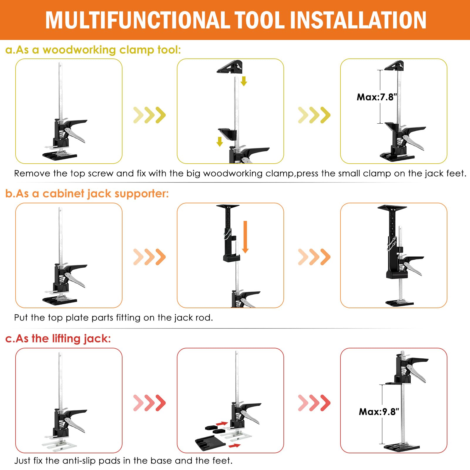 PUNCHMAN 2-Pack Upgraded Hand Lifting Jack Tool - Multi-Functional Arm Jack for Cabinets, Drywall & Furniture | Bed Lifter with Adjustable Height & Gloves Included | Third Hand Support System for Home Improvement & DIY Projects