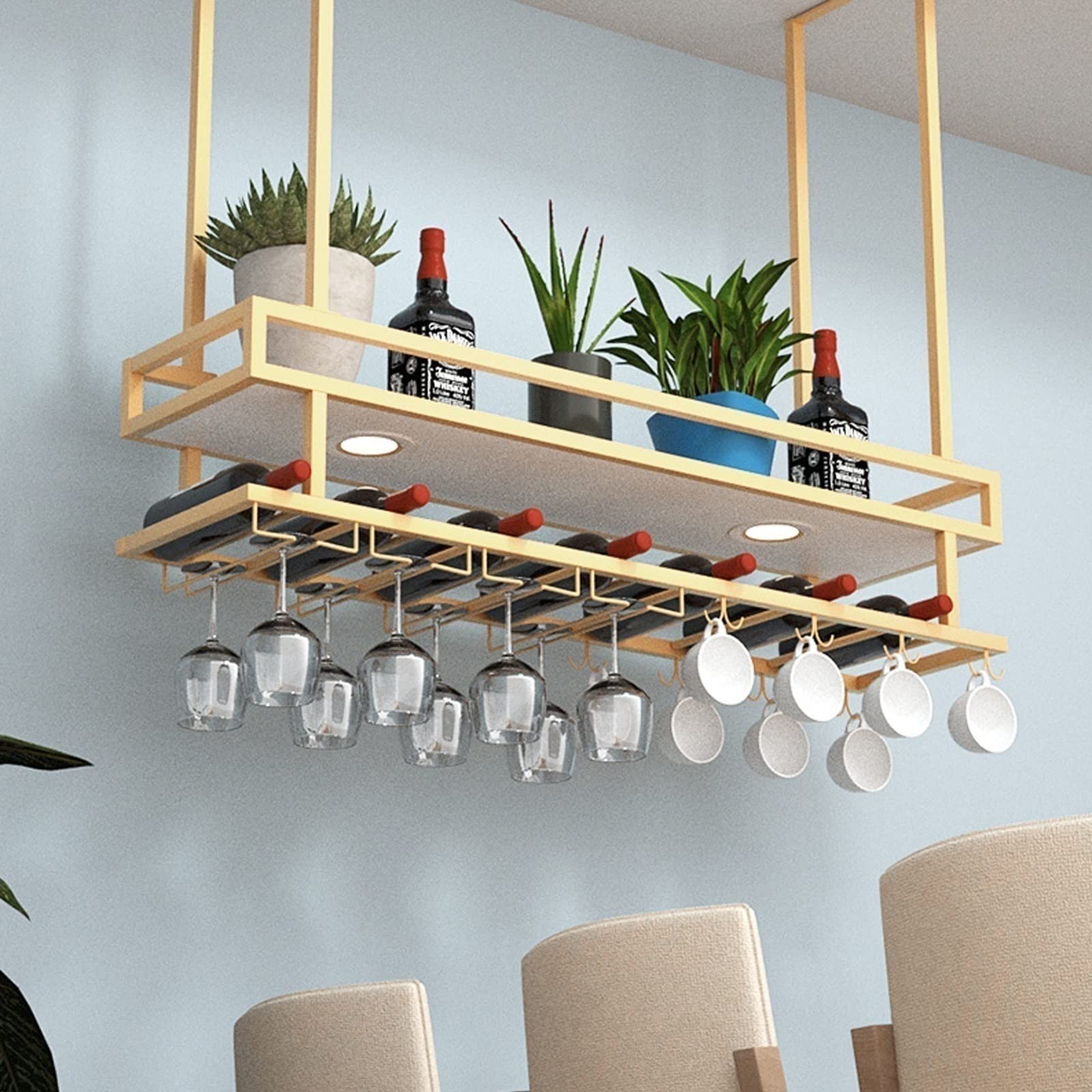 **Premium Hanging Wine Rack Cabinet - Solid Wood Ceiling Mounted Wine Glass Storage for Bars, Restaurants & Home Kitchens - Holds 80-100kg - Perfect for Loft, Farmhouse & Modern Decor**