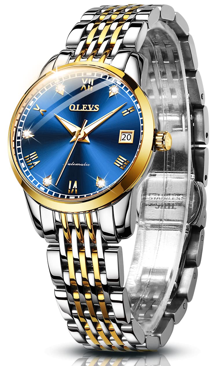 OLEVS Women's Automatic Diamond Watch - Stainless Steel Self-Winding Ladies Dress Watch with Luminous Hands & Waterproof Design | Perfect for Business, Evening Events & Everyday Wear