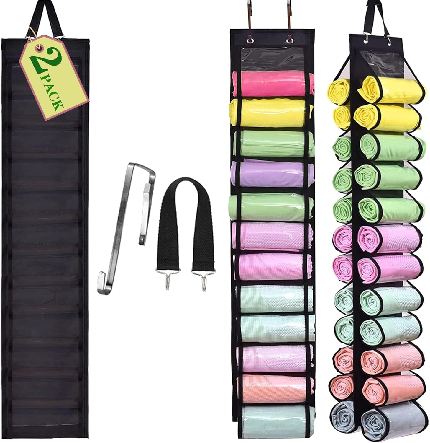 24 Compartment Hanging Closet Organizer for T-Shirts & Leggings - Space Saving Storage Solution for Wardrobe, Drawer & Travel - Black (1 Pack) - Perfect for Home, Office & Dorm Organization