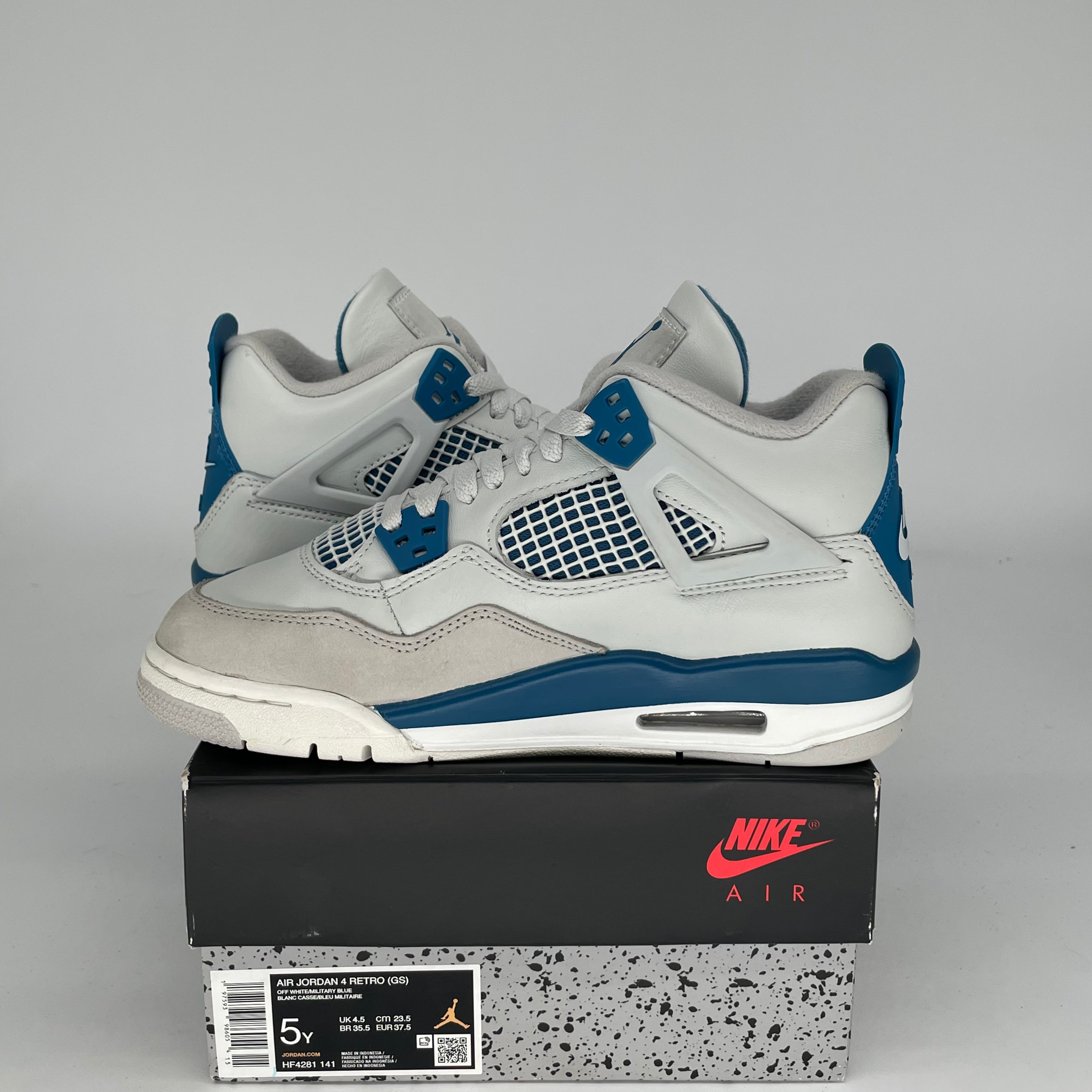 AIR JORDAN 4 MILITARY BLUE Retro Sneakers - Women's Size 5/6.5W (HF4281-141) - Perfect for Casual Wear, Street Fashion & Basketball Games