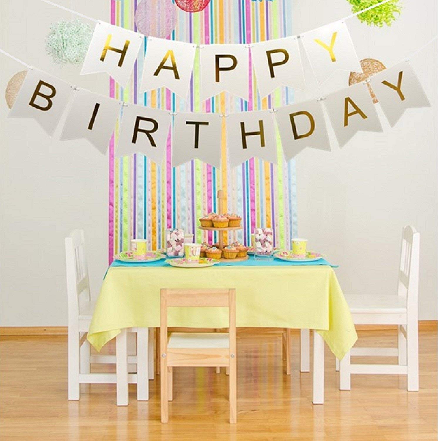 Clever Monster White Happy Birthday Banner - Gold Glitter Letter Party Decorations for Birthday Celebrations, Baby Showers & Special Events