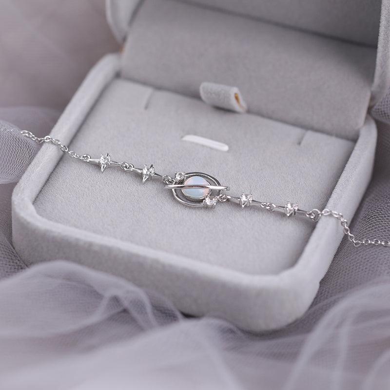 HB871 Sterling Silver Celestial Star Charm Bracelet for Women - Dainty Zodiac Jewelry Gift for Birthday, Anniversary & Everyday Wear