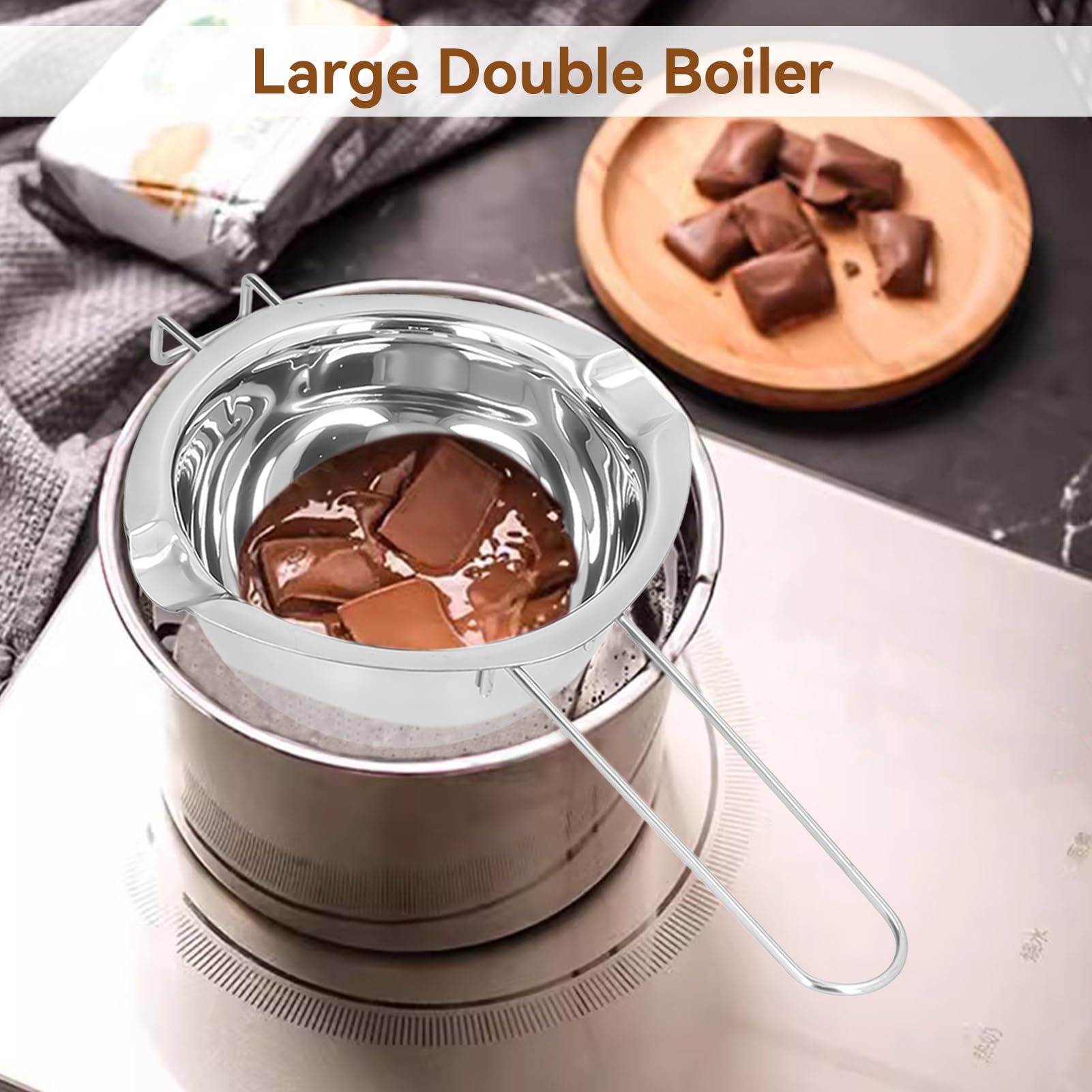 Premium Stainless Steel Double Boiler Pot for Chocolate & Candy Melting - Stovetop Safe Kitchen Essential for Baking, Desserts & DIY Treats