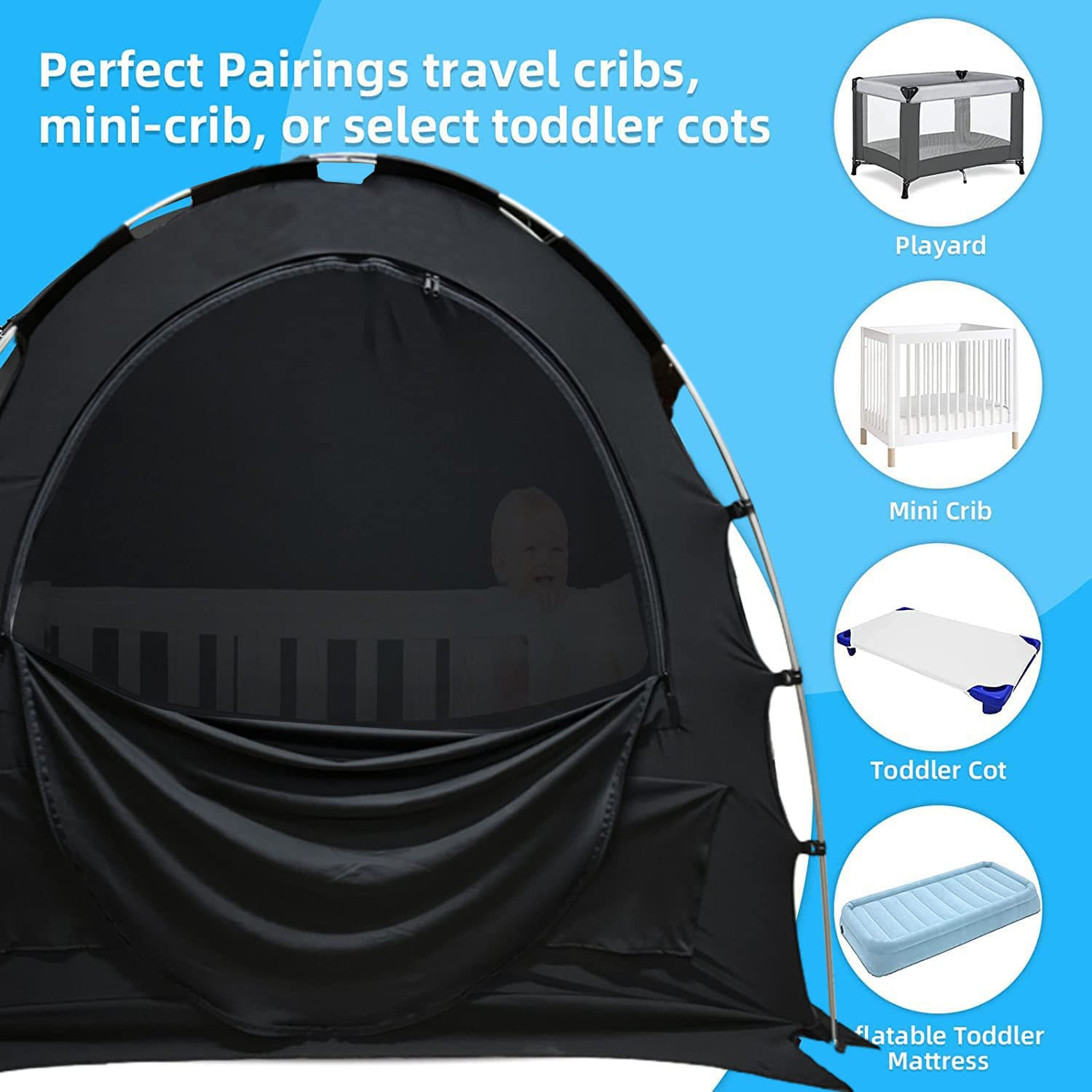 **Jonnick Ultra Blackout Slumber Tent for Pack N Play – 90% Light Blocking Crib Canopy Cover, Portable Stretchy Netting Travel Pod for Infants with Monitor Pouch – Perfect for Nursery, Travel & Daycare Use**