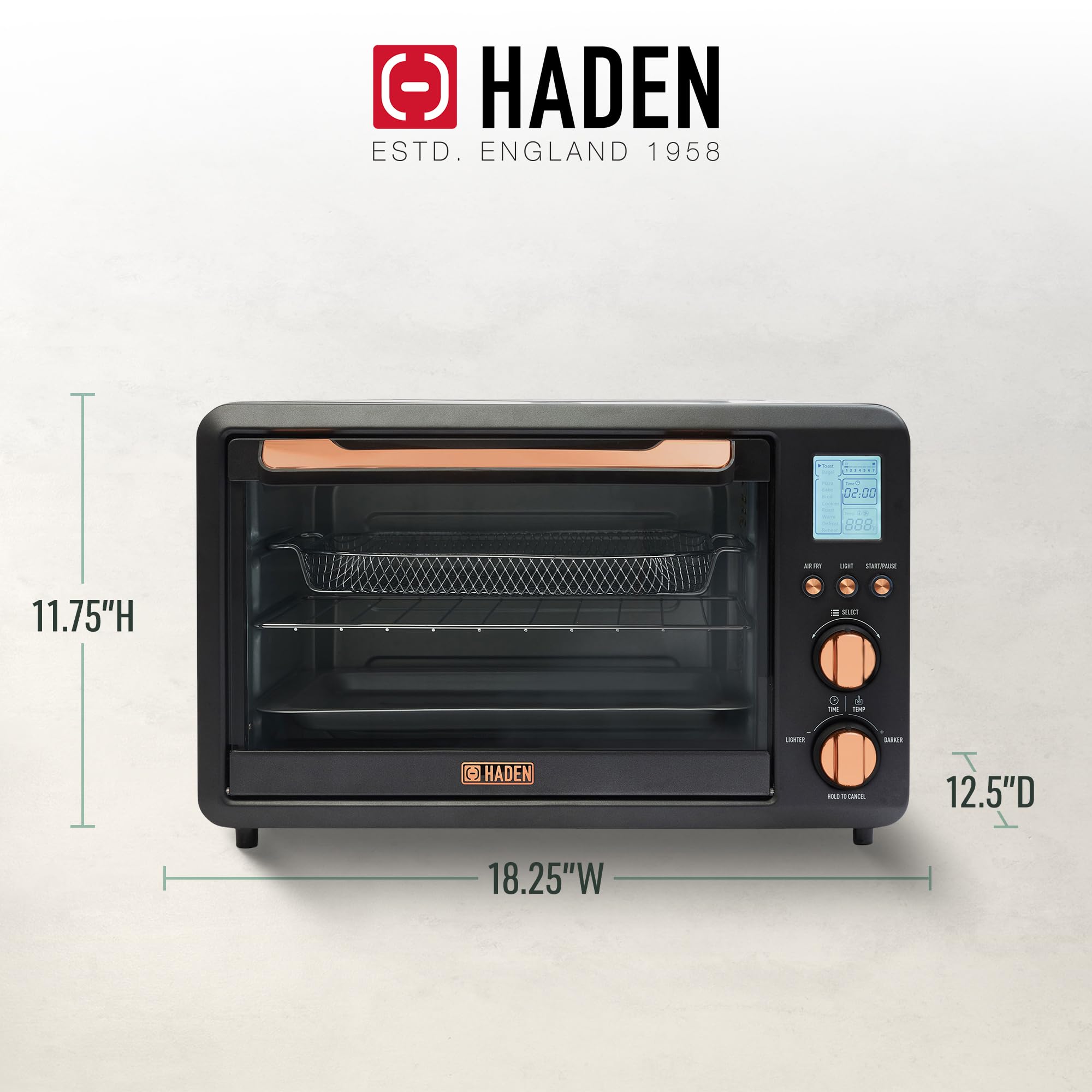 Haden 6-Slice Toaster Oven with Air Fryer Combo - Black/Copper Countertop Appliance for Kitchen | Perfect for Baking, Toasting & Air Frying at Home