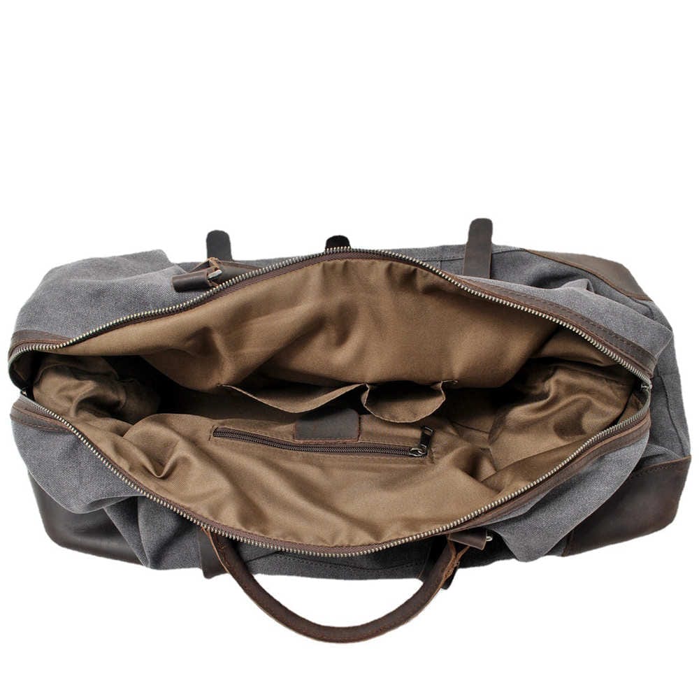 Women's Canvas Duffle Bag - Lightweight Travel Gym Bag for Women, Grey/Brown/Black, Perfect for Workout, Yoga, Beach & Weekend Getaways