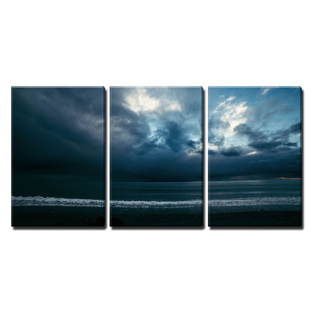Wall26 - 3 Piece Canvas Wall Art Print - Ocean Sunset Under Cloudy Sky - Modern Framed Beach Painting for Living Room & Bedroom - Ready to Hang Stretched Canvas 24