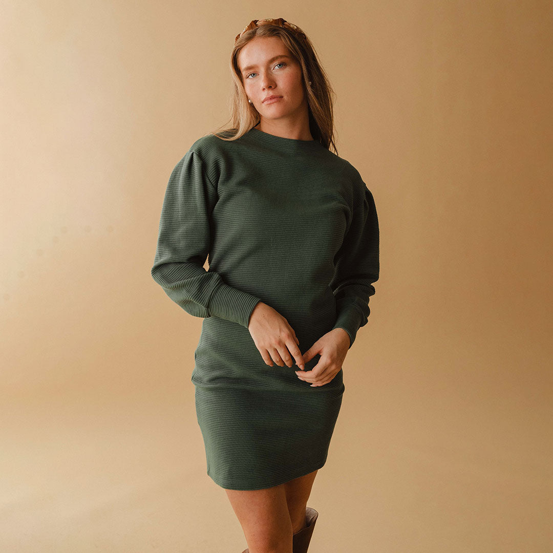 Atlas Ribbed Sweater Dress for Women - Soft Emerald Green Knit Turtleneck Midi Dress - Perfect for Fall Winter, Office Wear & Casual Outings