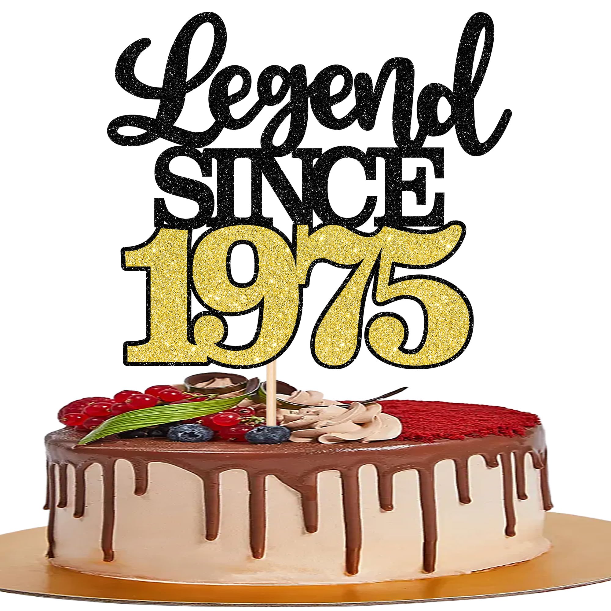 1 PCS Legend Since 1975 Black Gold Glitter 50th Birthday Cake Topper - Happy 50th Birthday Cake Decoration for Anniversary Party, Wedding, Cheers to 50 Years - Perfect for 50th Birthday Celebrations, Golden Jubilee Events & Milestone Party Decor