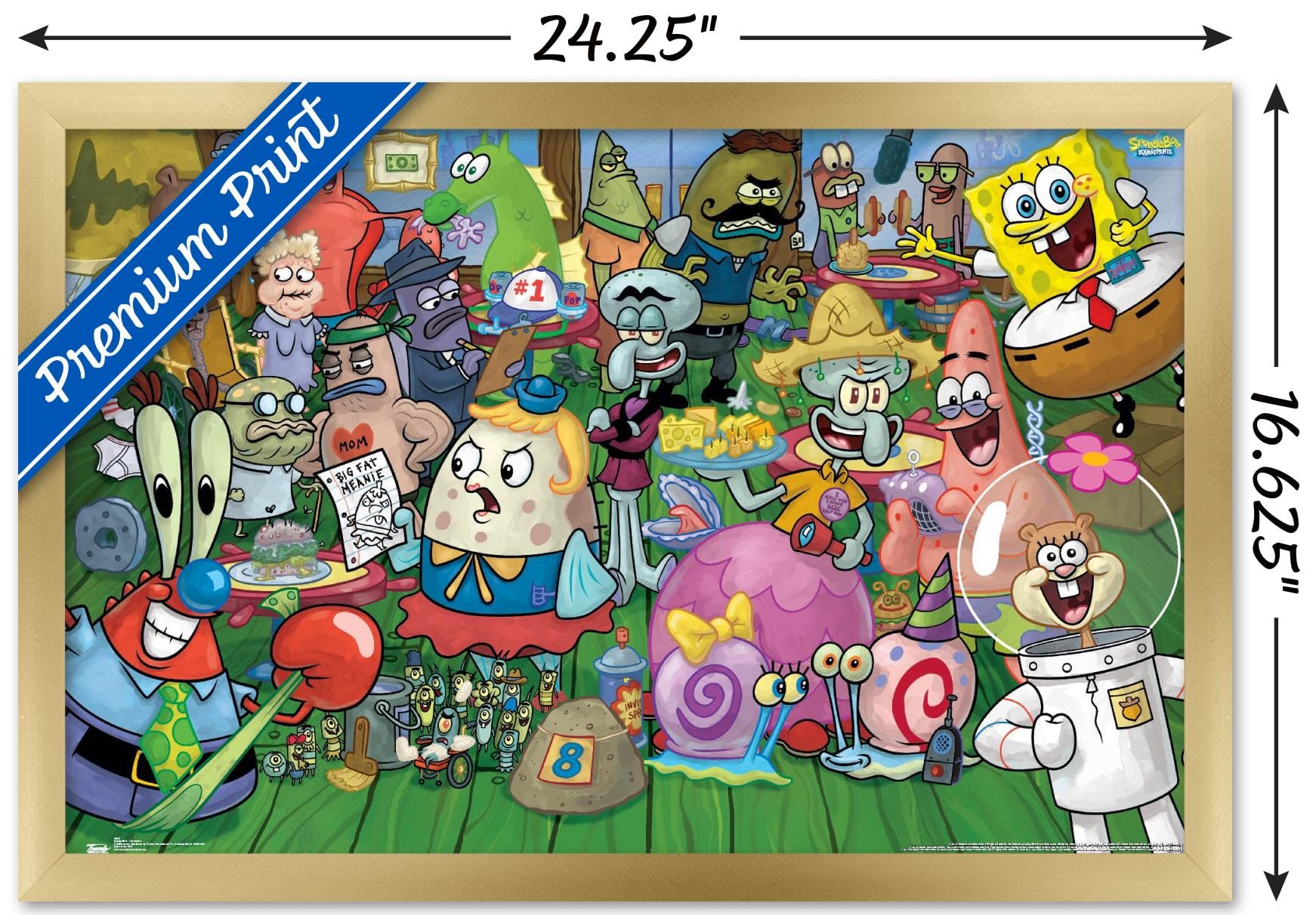 Trends International Nickelodeon SpongeBob SquarePants Gold Framed Wall Poster 14.725x22.375 Inches - Kids Room Decor, Birthday Gift, Classroom Art for Cartoon Fans