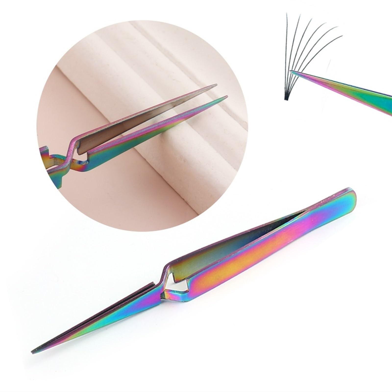 Stainless Steel Hair Removal & Nail Art Tweezers - Cross Action Rainbow Extension Nipper for Eyebrow Shaping, Eyelash Extension & Manicure