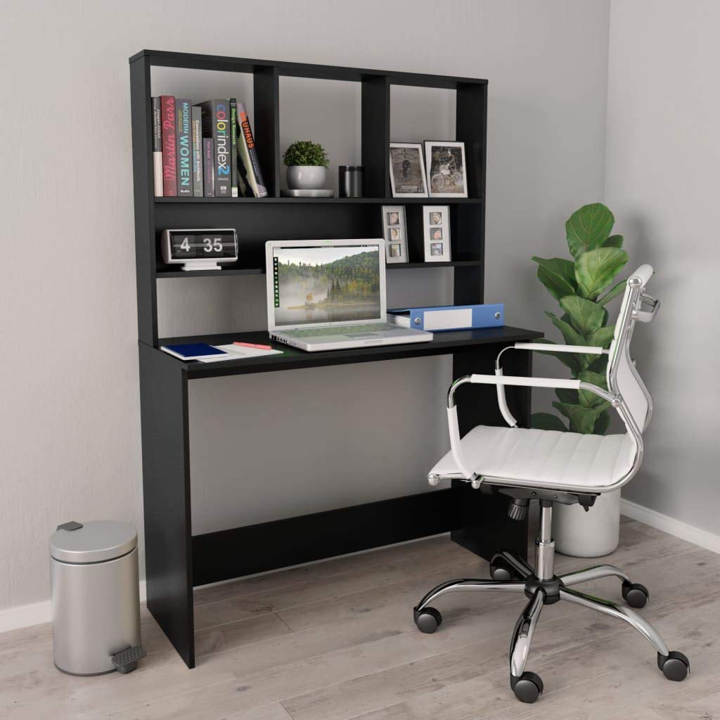 Space-Saving Black Office Desk with Shelves - 43.3