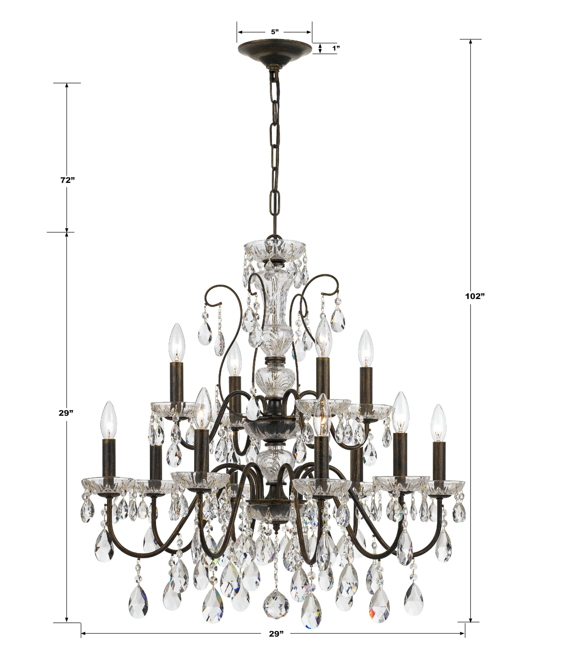 12-Light Hand-Cut Crystal English Bronze Chandelier - Elegant Dining Room & Foyer Lighting Fixture for Classic Home Decor