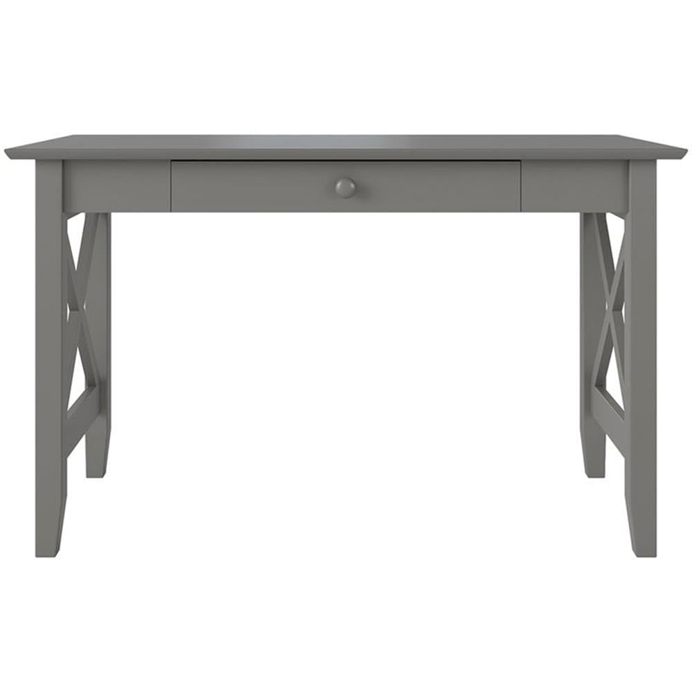 BOWERY HILL Farmhouse Solid Wood Writing Desk with Felt Lined Drawer in Gray - Rustic Home Office Furniture for Study, Work & Small Spaces