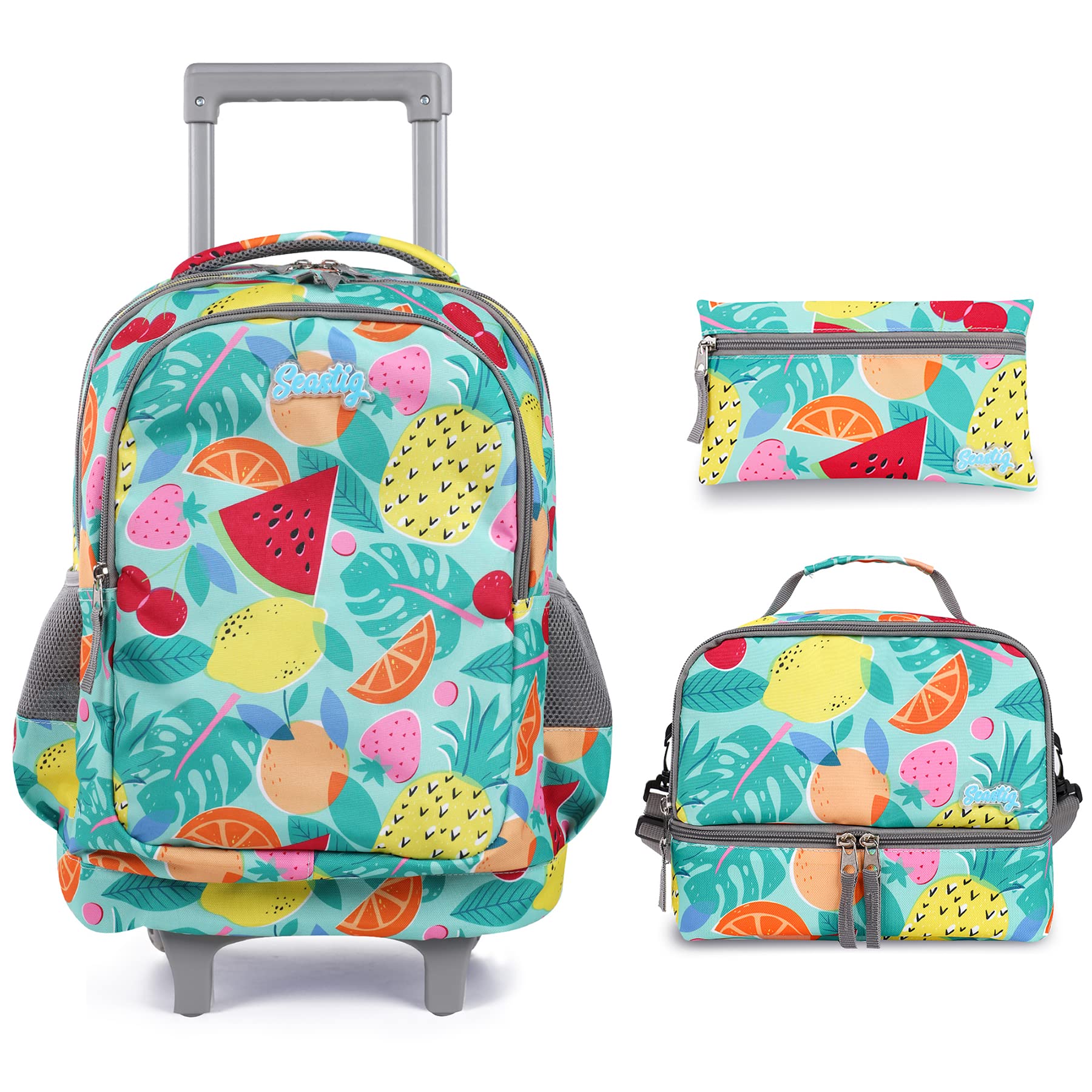 Seastig 18 Inch Rolling Backpack for Kids - Double Handle Wheeled Backpack with Detachable Lunch Bag Set | School, Travel & Daily Use Backpack for Boys & Girls