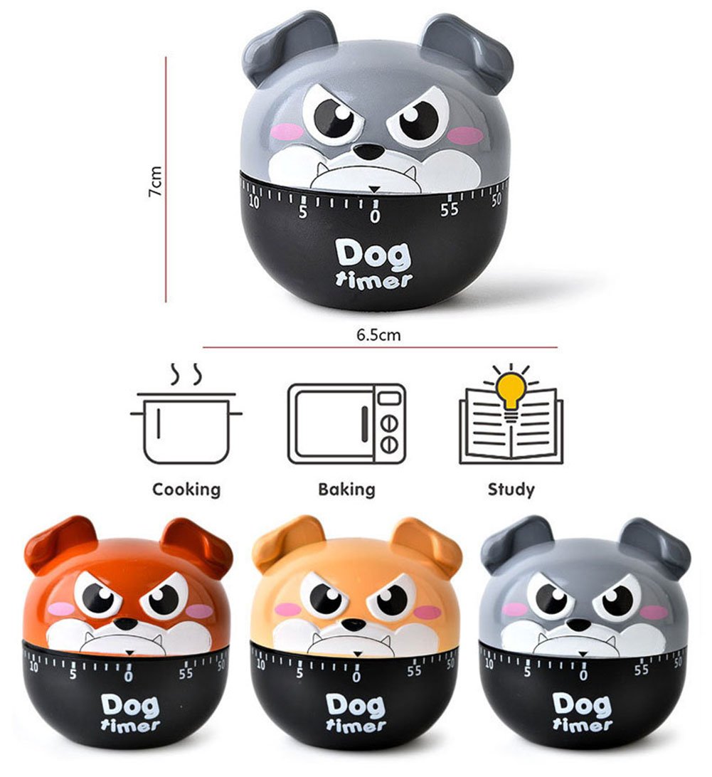 **60-Minute Cute Cartoon Dog Mechanical Kitchen Timer - Loud Alarm, Manual Wind-Up, Mini Cooking Clock for Baking, Boiling Eggs & Classroom Activities (Khaki)**