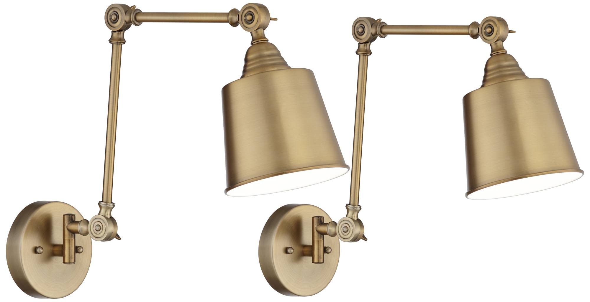 360 Lighting Mendes Modern Wall Lamps Set of 2 - Brass Gold Metal Hardwired Adjustable Cone Shade (5.75