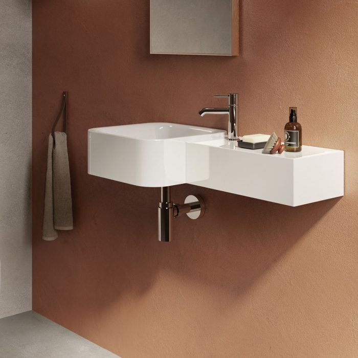 Fienza 37701AWHA RAK Petit Square Wall Basin - Left Edge, Single Tap Hole, Alpine White - Perfect for Small Bathrooms & Powder Rooms