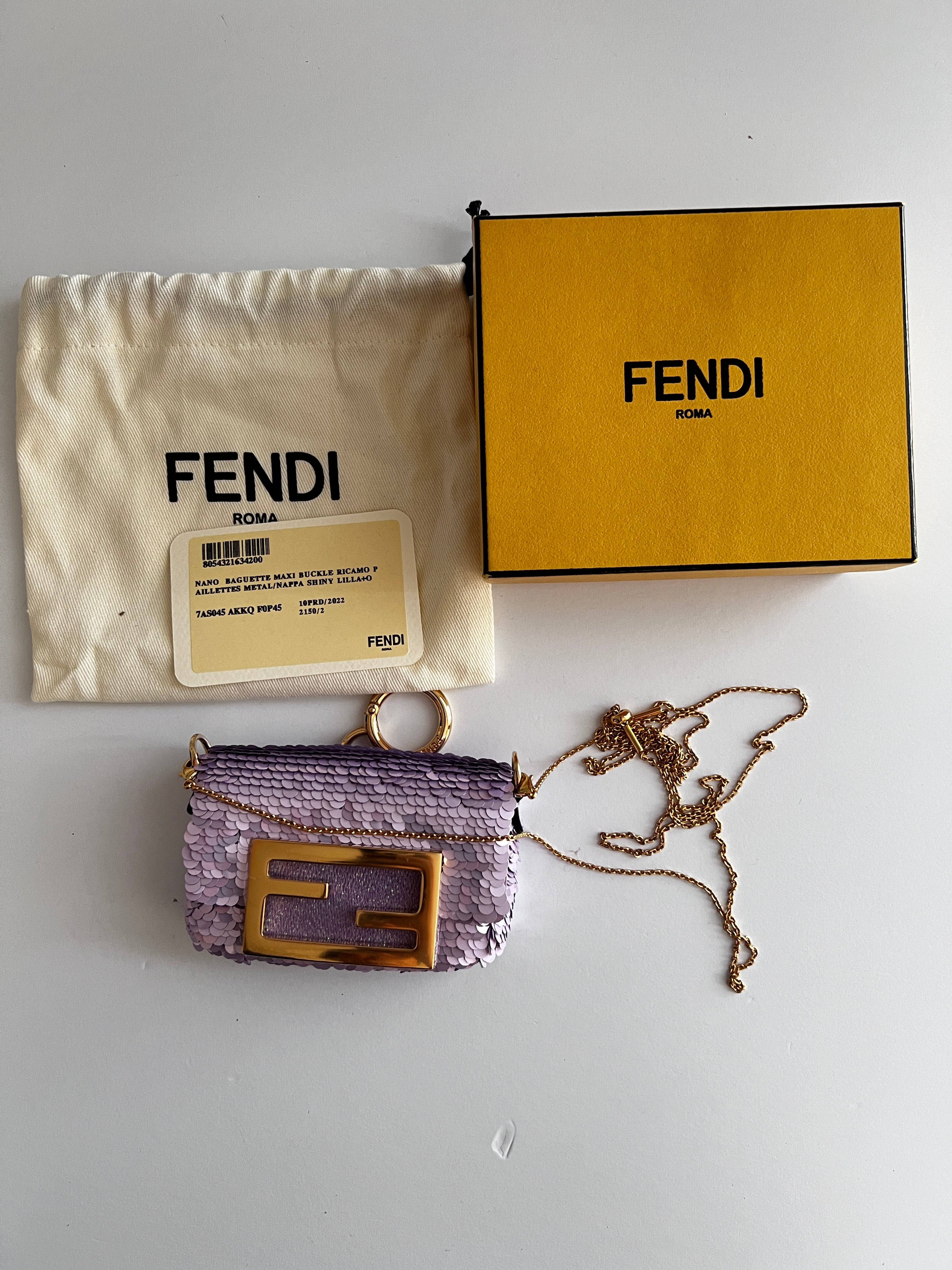 Fendi Violet Small Sequin Nano Bag | Luxury Designer Crossbody Purse for Women | Perfect for Parties, Weddings & Evening Events