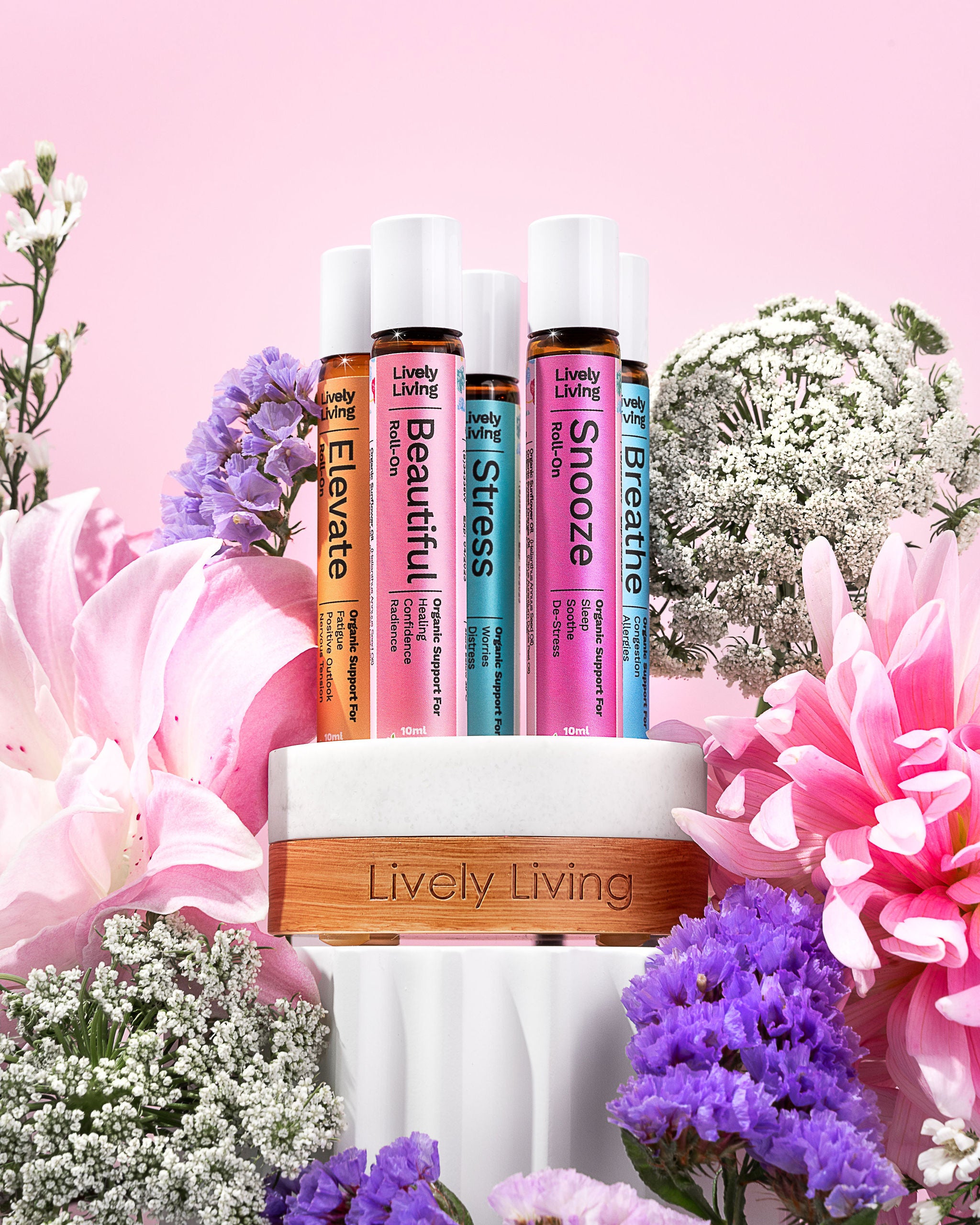 5-Pack Roll On Essential Oils with Bonus Stand - Portable Aromatherapy for Stress Relief, Sleep & Travel