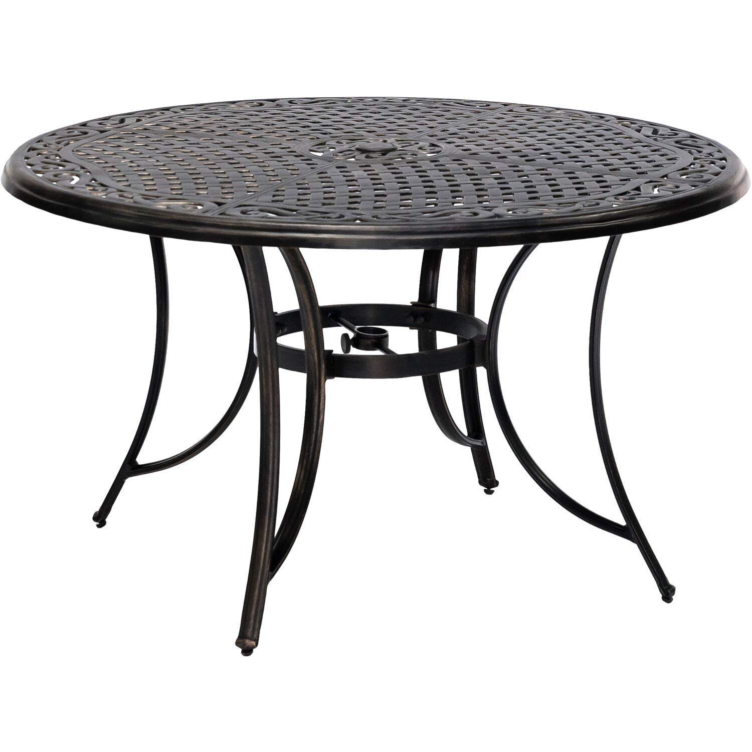 Hanover Fontana 5-Piece Outdoor Patio Dining Set with PVC Tan Sling Swivel Rocker Chairs & 48