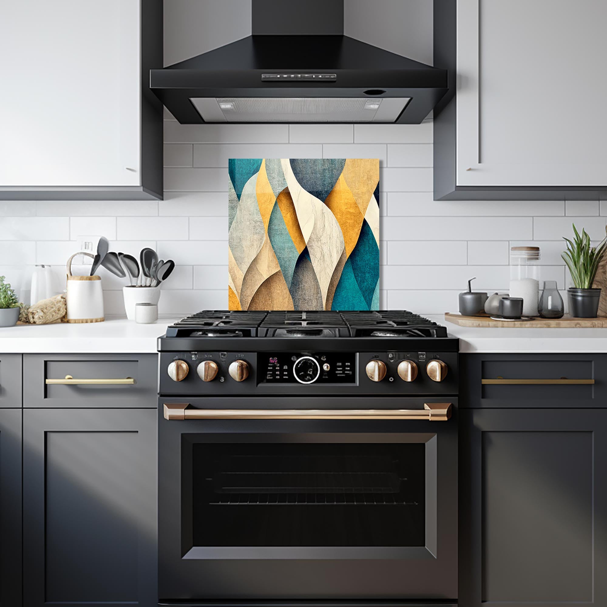 Abstract Leaves Glass Splashback - Modern Kitchen Backsplash for Stylish Home Decor | Perfect for Kitchen Renovation & Interior Design