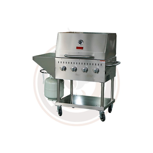 Omcan 4-Burner Outdoor Propane BBQ Grill with Top & Side Shelf - Perfect for Backyard BBQs, Camping & Tailgating | Model 47352