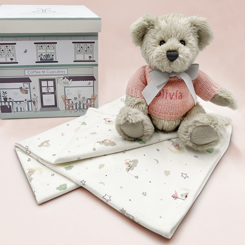 Personalized Berkeley Bear & Little Love Baby Wrap in Pink - Soft & Comfortable Newborn Swaddle Blanket for Baby Shower Gifts & Nursery Essentials