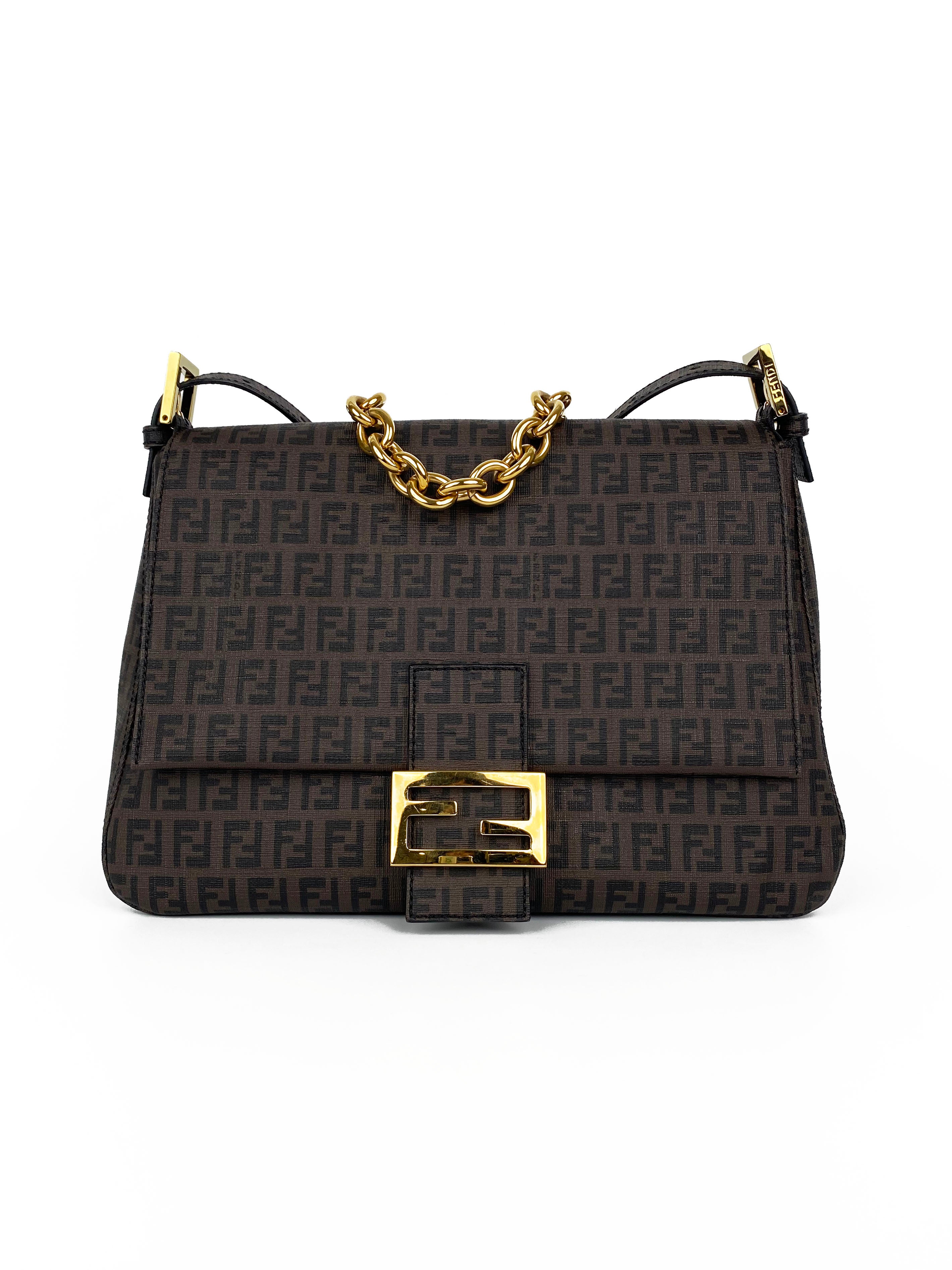 Fendi Monogram Shoulder Bag for Women - Brown Leather Crossbody Purse with Adjustable Strap, Perfect for Work, Travel & Everyday Use