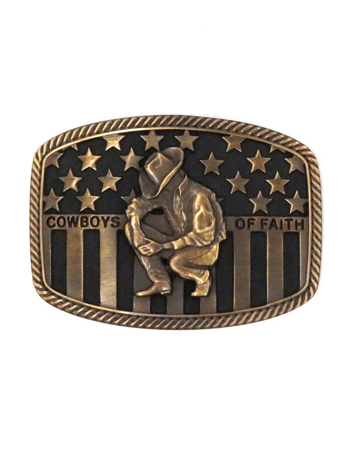 Montana Silversmiths A706C Cowboys of Faith Flag Buckle Brass - Western Belt Buckle for Cowboy Boots & Rodeo Outfits | Perfect for Country Music Fans & Patriotic Style